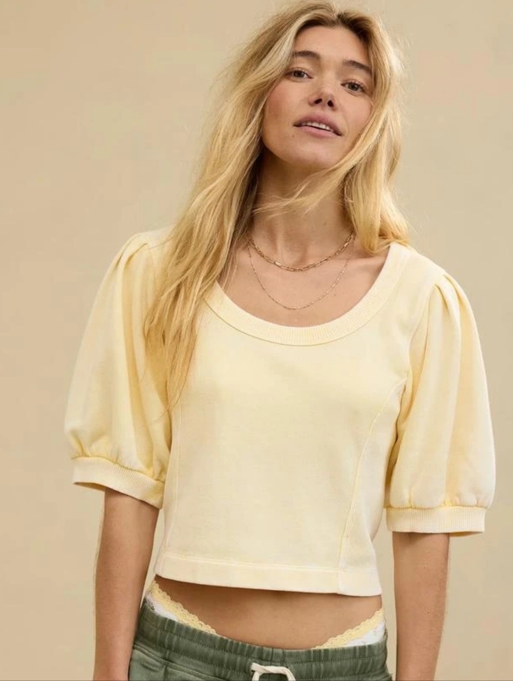 Aerie Seams Right Short  Puff Sleeve Sweatshirt - Yellow Notes